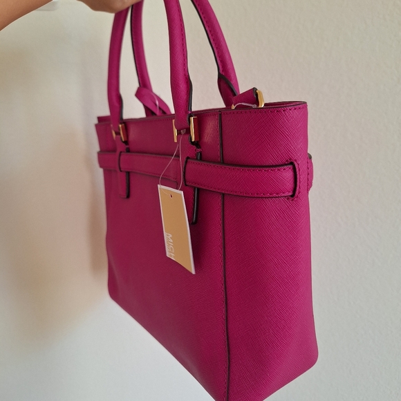 NWT MICHAEL KORS MK HAMILTON TRAVELER Medium Top Zip Tote Bag Fuschia - Picture 4 of 9